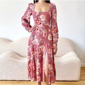 Yumi Kim Marlo Dress Women’s Size Large‎ Midi Floral Long Sleeve Celestica Rose